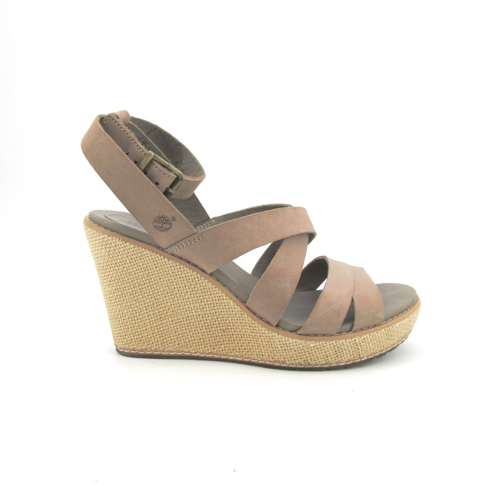 Timberland Earthkeepers 3949R Womens 8 Taupe Leather Wedge Sandal Ankle Strap